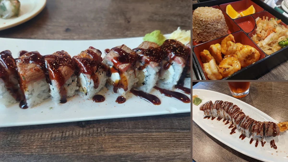 Mixed Japanese and Thai dishes ready to serve.