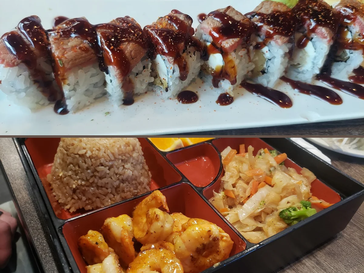 Mixed Japanese and Thai dishes ready to serve.